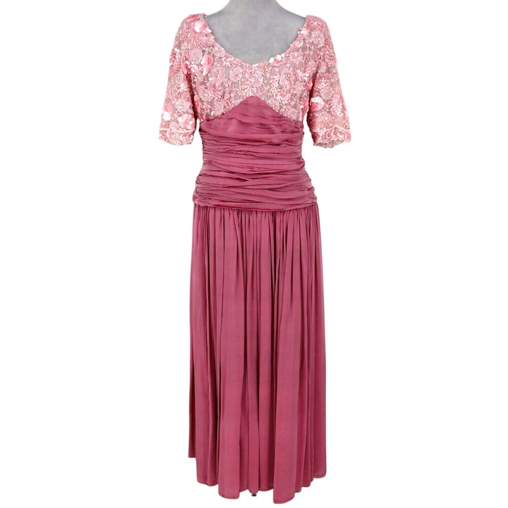Formal Dress Gown Womens Small Pink Lace Sequins Lined Chiffon Custom Handmade